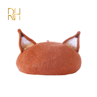 ใหม่ R ผู้หญิงน่ารัก Fox หูขนสัตว์ Beret หมวกขนสัตว์สบายๆจิตรกรหมวก Handmade Nick Cat หู Beret หมวกของขวัญ RH