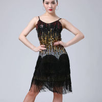 KKWomen S Flapper ชุด1920S Gatsby Sequins Tassels Flapper เซ็กซี่ปรับสายรัดค็อกเทล Latin Dance Ballroom Dressq11