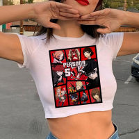 Persona 5ชุดครอปสตรีทแวร์กราฟิกสวยงามเสื้อครอปสำหรับผู้หญิง Y2k ไซเบอร์กราฟิกยุค90