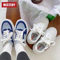 【MISTERY】รองเท้าผ้าใบหนังสีขาว  ซส์ใหญ่ สูง 4 ซม. สําหรับผู้หญิง 【size35-44】