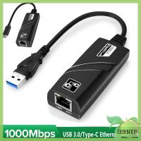 คอมพิวเตอร์ความเร็วสูง10/100/1000Mbps USB 3.0เป็น Gigabit Type-C เพื่อ RJ45การ์ดเน็ตเวิร์กอะแดปเตอร์อีเทอร์เน็ต