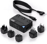 KELEILVTU Universal 100V-220V Travel Adapter, 250W Travel Voltage Converter for curlers, straighteners, Chargers, Power Plugs with 2 USB 2 Type-c Charging Ports and 3 AC Plugs, Including A,C,D,G,I,L Type 2U2C Black