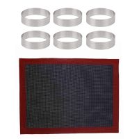 1 Pcs Perforated Silicone Baking Mat &amp; 1 Pcs Circular Stainless Steel Porous Tart Ring Bottom Tower Pie Cake Mould