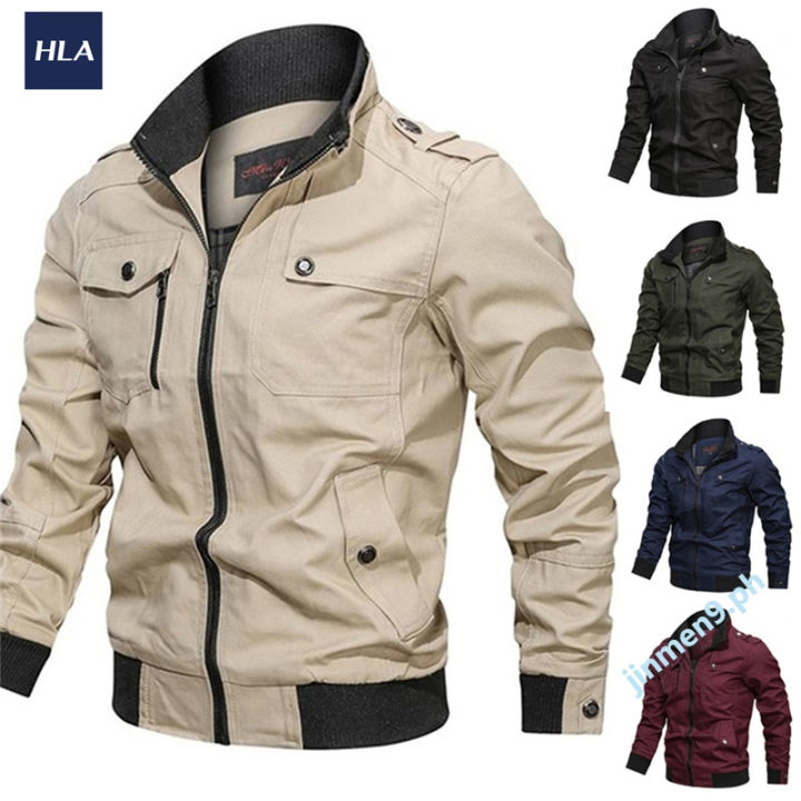 HLA Men's Fashion Bomber Jackets Multi-Pockets Military Jackets Lazada PH