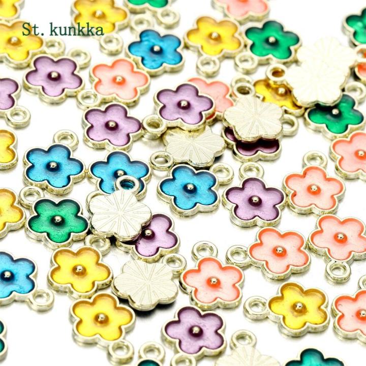 St.kunkka 10pcs/bag Colorful Flower Charms Pendants Enamel Metal