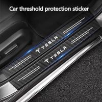 For Tesla Model 3 Model X Model S Model Y Carbon Fiber Car Sticker Strip Auto Door Threshold Anti Scratch Tape Waterproof Decal Bumper Stickers Decals