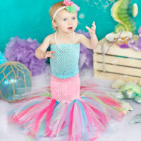 A Set Mermaid Sea Princess Girl Fishtail Tutu Dress Newborn Baby Kids Girls Pink Purple Aqua Mint Green Birthday Party Dresses