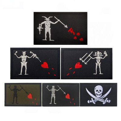 Pirate Edward Beard Embroidered Fabric Patch With Three Crosses and Red Heart Patch Armband Badge Military Patches for Clothing Adhesives Tape