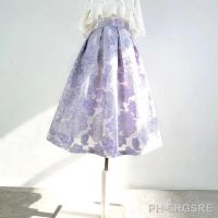 【LZ】✽☎  2023 Primavera Verão Roupas Femininas Coreano Moda Fada Azul Dourado Peônia Bordado Floral Cintura Alta Puffy Tulle Saia Longa