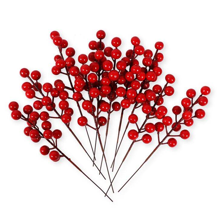 5/10pcs Red Berries Stems Christmas Red Berry Artificial Flowers For ...