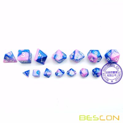 Bescon Mini Gemini Two Tone Polyhedral RPG Dice Set 10MM, Small Mini RPG Role Playing Game Dice D4-D20 in Tube,Color of Myosotis