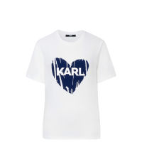 เสื้อยืดผ้าคอตตอนทรงหลวมสำหรับผู้หญิงลายเสือและดวงจันทร์ Karl Lagerfeld