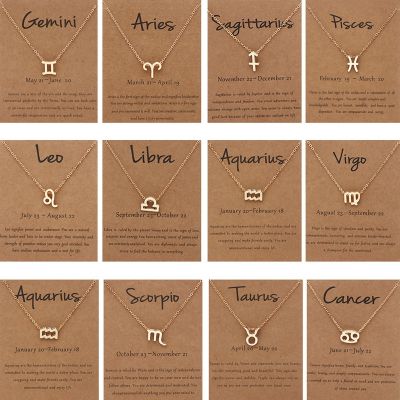 1Pcs 12 Zodiac Sign Necklace for Women 12 Constellation Charm Chain Pendant Choker Birthday Jewelry with Cardboard Card