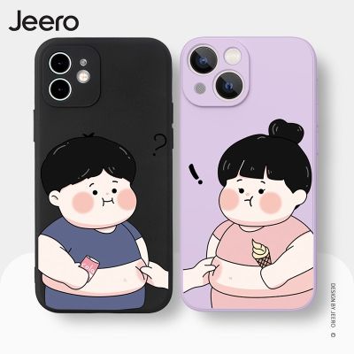JEERO เคสคู่ เคสไอโฟน คู่รัก ขอบเหลี่ยมกันกระแทกซิลิโคนนุ่มการ์ตูนน่ารักตลก เคสโทรศัพท์ Compatible for iPhone 13 12 11 Pro Max SE 2020 X XR XS 8 7 6 6S Plus พลัส HFC128