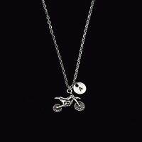 New Antique Dirt Bike Charm 26 Letter A-Z Lettering Necklace Motorcycle Pendant Women Men Lover Biker Gifts Rock Jewelry