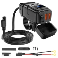 6.8A Quick Charge 3.0 Dual USB Motorcycle Phone Charger with Voltmeter &amp; ON/Off Switch