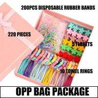 SHOVEL 220PCS/Set พร้อมกระเป๋า OPP เด็ก ยางยืด สีลูกกวาด เชือกผม กิ๊บติดผม เครื่องประดับ ของขวัญ