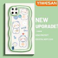 YIWESAN เคสสำหรับ Realme C15 C21Y C21 C25Y โบว์สีขาวลายหมีขอบคลื่นเคสมือถือกันกระแทกแบบใสนิ่มที่โปร่งใสลายกล้องถ่ายรูปอย่างสร้างสรรค์เคสซิลิกาเจลฝาครอบป้องกัน