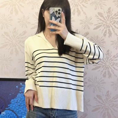 ZARAˉ ZA New Autumn Womens Pullover Long-Sleeved Navy Collar Striped Loose Sweater Sweater 5536058 080