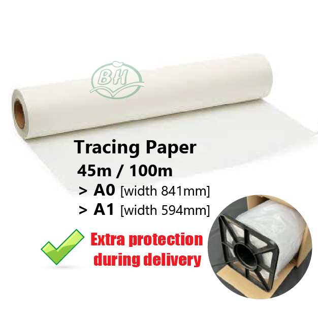 Tracing Paper Roll A1 [594mm]/ A0 [841mm], 45m/100m [112gsm] Lazada