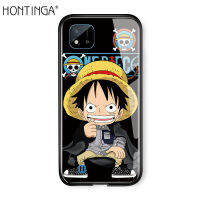 Hontinga ปลอกกรณีสำหรับ Realme C11 2021 Luxury Soft Edge อะนิเมะปลอก Luffy Glossy ปลอกกระจกเทมเปอร์เคสมือถือกันกระแทกฝาหลังปลอกเคสแข็งสำหรับชายหญิง