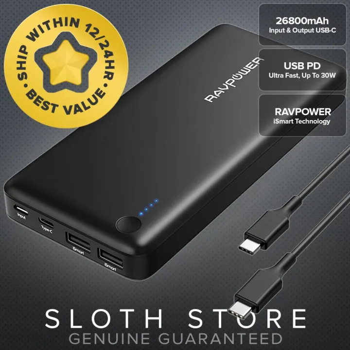 RAVPower 26800 PD Portable Charger 26800mAh USBC Input, 30W TypeC