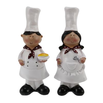 1 Pair of Creative Boy Girl Chef Decoration Home Decoration Resin Crafts Wine Cabinet Window Restaurant Bakery Decoration