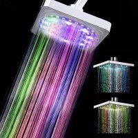 Colorful LED Square Rainfall Shower Head Spary Light Water Sprinkler Bathroom Wall Mounted Bathroom Tool Led Showerhead Dropship