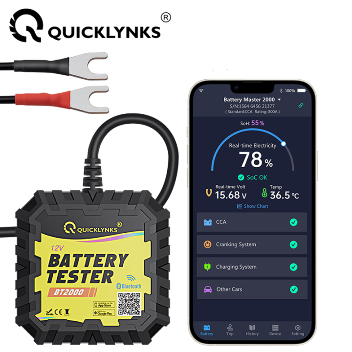 QUICKLYNKS BT2000 BM6 BM2 Bluetooth 4.0 12V Battery Monitor Car Battery