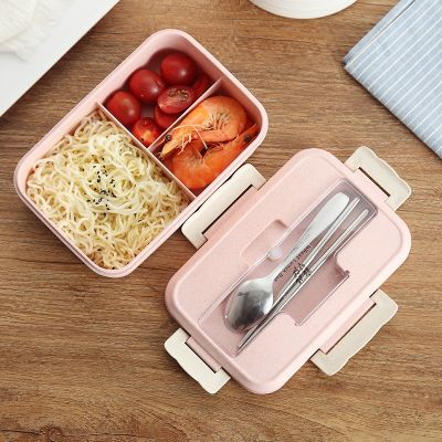 Bento Box Japanese Style for Kids Student Food Container Wheat Straw Material Leak-Proof Square Lunch Box with Compartment