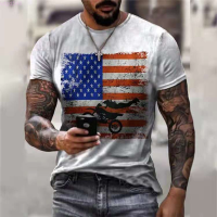 Loose (สต็อกเพียงพอ) Casual Printed Short-Sleeved T-Shirt Menคุณภาพสูง size:S-5XL