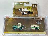 1:64 1972 Jeep CJ-5 Half-Cab Jeep Travel Trailer Green Edition คอลเลกชันของรุ่นรถยนต์