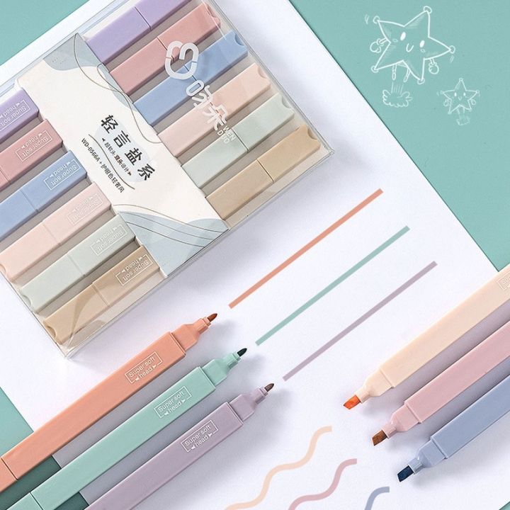 ☊✼✷ Morandi color 6 PCS Double Tip Highlighter Pens Cute Markers INS  highlighter set Stationery