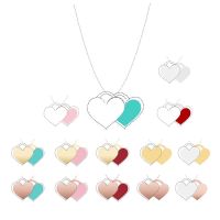 Real 925 Sterling Silver T Series Pink Red Green Double Love Heart Gold Pendant Necklace For Women 45cm Chain