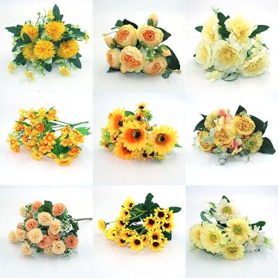 hotx【DT】 variety autumn fake tea rose peony silk flower gerbera daisy plastic wedding home accessories