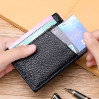 Dompet kulit asli Super ramping dompet lembut Mini kulit asli tempat kartu kredit untuk pria