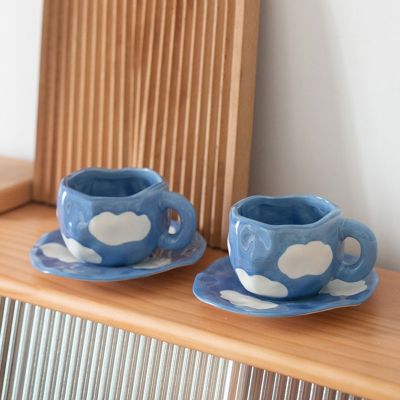 【CW】❖ஐ❁  Hand Painted The and Clouds Cup With Saucer Set