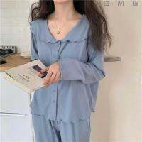 Womens Pajamas Pyjama Pour Femme Solid Color Navy Collar Pijamas Simple Style Home Wear Roomware Summer Night Home Suit