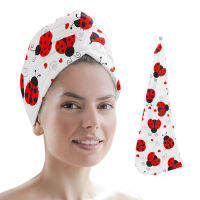 Ladybug Love Heart Dotted Texture Women Hair Drying Hat Quick-dry Hair Towel Cap Hat Bath Hat Microfiber Towel Cap