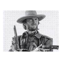 Clint eastwood สีดำและสีขาววินเทจคาวบอยศิลปะบนผนังตัวต่อจิกซอว์ปริศนาคริสต์มาสเด็ก permainan Teka-teki