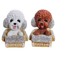 Car Bobblehead Dashboard Bobbleheads Dog Poodle for Car with Rhinestones 3D Realistic Vehicle Automobile Dashboard Bobble Head Decor Car Acessories unusual