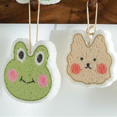 ◙ Cartoon Dishwashing Sponge Cleaning Sponges Scouring Pad Compressed Wood Pulp Sponge Kitchen Dish Cloths Pot Wipe Cleaning Tools