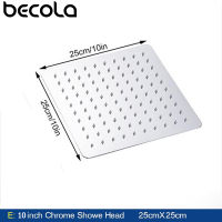 BECOLA Black Chrome Square Rain Shower Head Ultrathin 2 MM 10 Inch Choice Bathroom Wall &amp; Ceiling Mounted Shower Arm