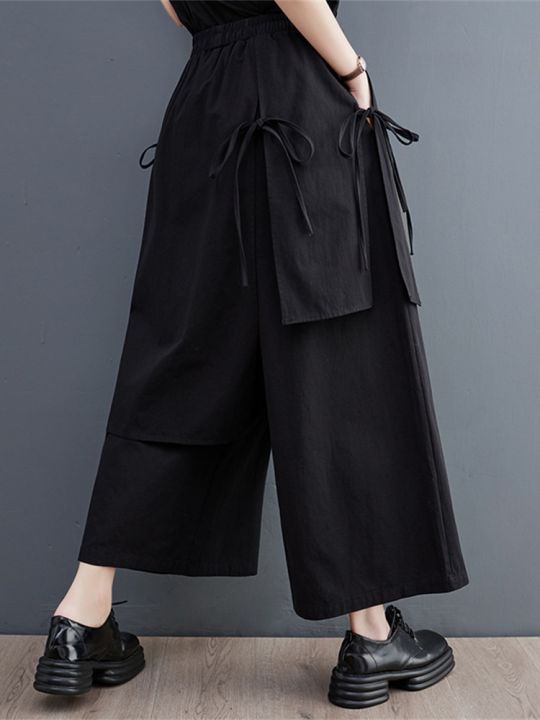 xitao-irregular-pants-fashion-women-black-wide-leg-pants