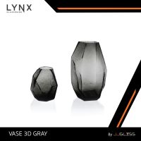 JJGLASS - (LYNX) VASE 3D GRAY  - แจกันแก้ว แจกันดอกไม้ ทรงสามมิติ ดีไซน์ทันสมัย สวยงาม สีเทาดำ มี 2 ขนาด สูง 12 ซม. และ สูง 21 ซม.