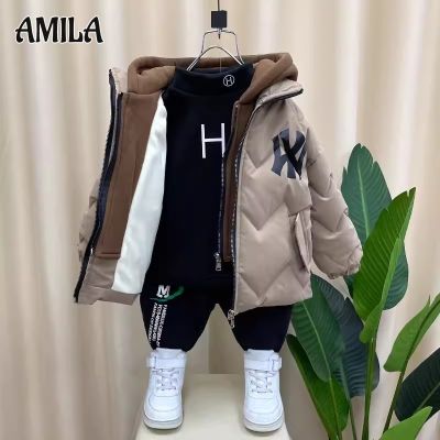 เสื้อบุฝ้ายของเด็กชาย AMILA แจ็คเก็ตบุคอตตอนหนาของเด็ก,แจ็คเก็ต,แจ็คเก็ตบุคอตตอนยาวปานกลางมีฮู้ดของทารก