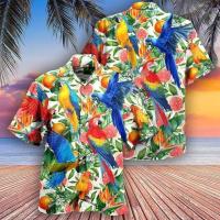 Summer new Hawaiian shirt Cuba led 3 d printing parrot beach shirt; mens wear short-sleeved shirt big yard