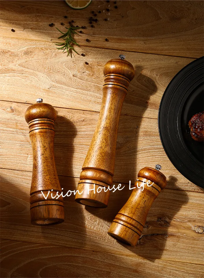 Pepper Mill Wood Pepper Grinder Adjustable Oak Wood Salt and Pepper Grinder  Refillable Ceramic Grinding Mechanism Sealed Salt Mill Spice Jar 5/8/10in