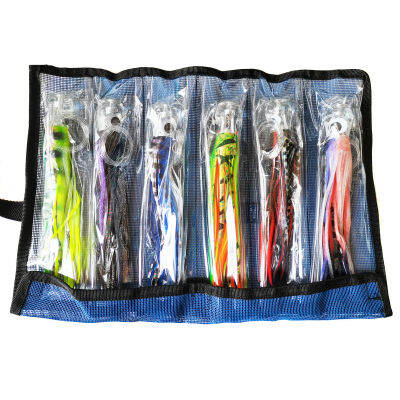 ชุด Kmucutie ของ Nsbk53eemmt 6ชิ้น9นิ้ว Trolling Skirt Lures ปลากระโทงแทงทูน่า Dolphin Mahi Durado Wahoo. รวมเหยื่อตะขอตกปลา9นิ้ว