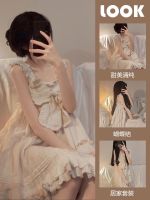 ❇ First love feeling little white skirt pajamas womens summer new Japanese bowknot nightdress home service dress summer skirt